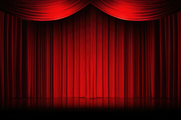 Red stage curtain with spotlight.