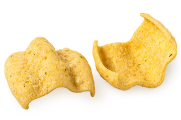 Two lentil chips isolated on white.