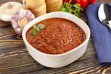 Spanish traditional gazpacho tomato soup