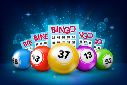 Lottery balls and bingo tickets. Gamble jackpot win, bingo game luck opportunity or gambling lottery lucky bet vector background. Casino lotto fortune chance realistic backdrop with tickets and balls