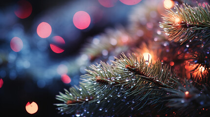 Close up of lighted Christmas tree Ornament, winter holidays decoration, copy Space, greeting card