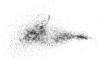 Dust, metal shavings scattered, explosion scraps pile isolated on white background and texture, top view, clipping path