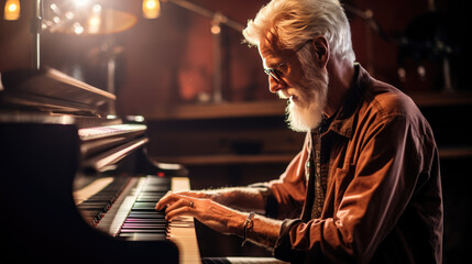 Naklejka premium Senior musician plays the piano