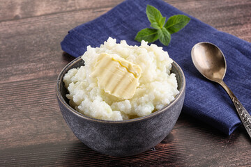 Homemade rice porridge with butter