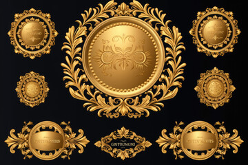 Golden emblem with a floral design, Generative AI - obrazy, fototapety, plakaty
