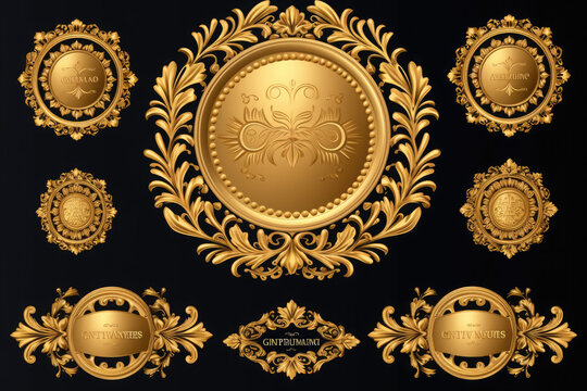 Golden emblem with a floral design, Generative AI