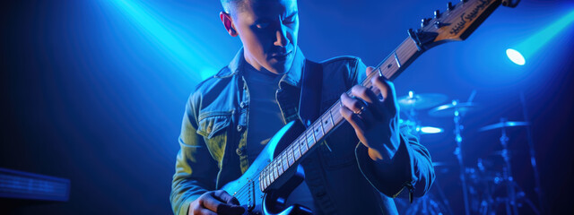 Obraz premium Male musician playing guitar at a rock concert