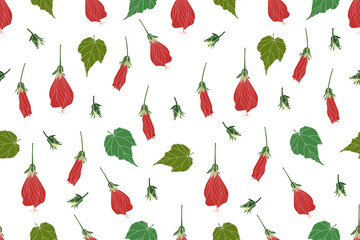 Illustration pattern of Sleeping hibiscus, Wax Mallow flower with leaf on white background.