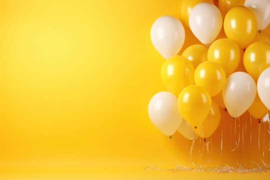Yellow Balloon Birthday Background with Empty Space for Copy Text - Generative AI