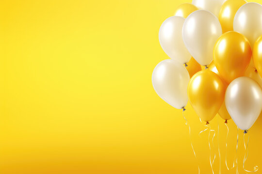Yellow Balloon Birthday Background with Empty Space for Copy Text - Generative AI