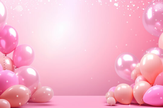 Pink Balloon Birthday Background with Empty Space for Copy Text - Generative AI