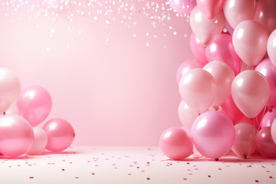 Pink Balloon Birthday Background with Empty Space for Copy Text - Generative AI