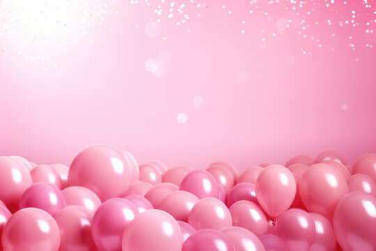 Pink Balloon Birthday Background with Empty Space for Copy Text - Generative AI