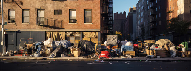 Naklejka premium Homeless tent camp on a city street