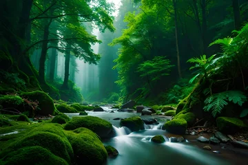Fotobehang waterfall in the woods Generated Ai © Resonant Visions