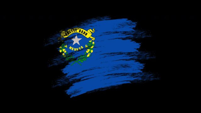 4K Paint Brush Nevada Flag with Alpha Channel. Waving Brushed Nevadan Banner. Transparent Background Texture Fabric Pattern High Detail.	