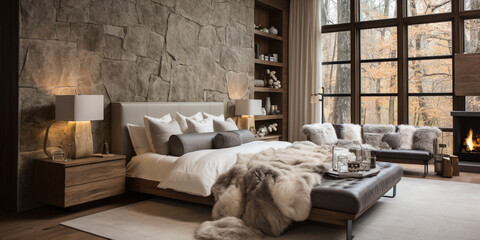 Luxurious furnished master bedroom suite, elegant interior design, modern house design concept