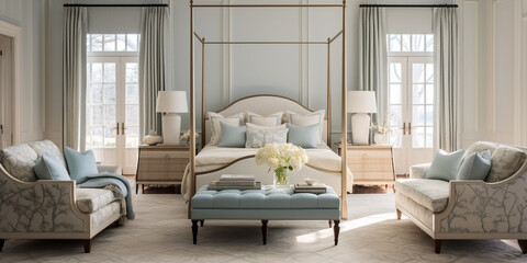 Luxurious furnished master bedroom suite, elegant interior design, modern house design concept