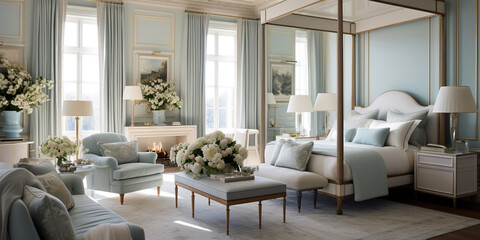 Luxurious furnished master bedroom suite, elegant interior design, modern house design concept