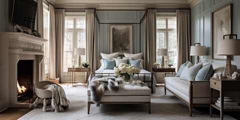 Luxurious furnished master bedroom suite, elegant interior design, modern house design concept