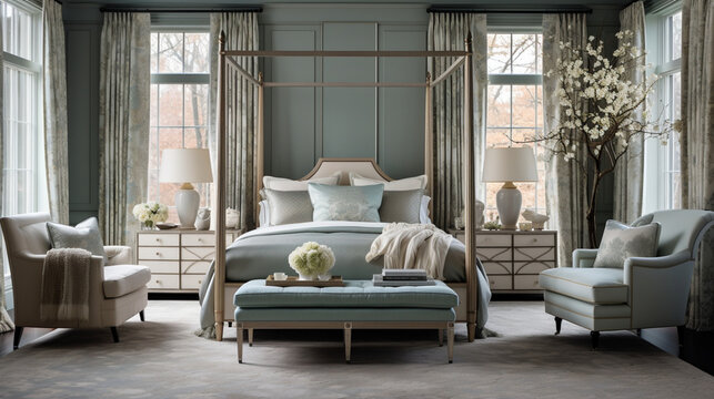 Luxurious furnished master bedroom suite, elegant interior design, modern house design concept