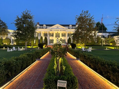 The iconic Culver Studios in Culver City at night