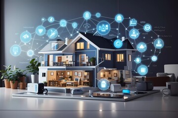 the concept of the Internet of Things with an image of a smart home - obrazy, fototapety, plakaty