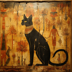 An Egyptian wall painting. Ancient Egypt. History wall painting. Egyptian papyrus and hieroglyph background - obrazy, fototapety, plakaty