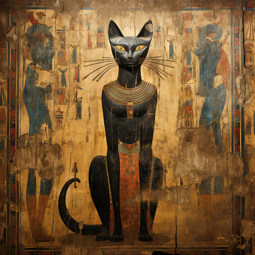 An Egyptian wall painting. Ancient Egypt. History wall painting. Egyptian papyrus and hieroglyph background