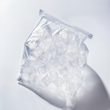 packaged bag of ice with shadow isolated on white background