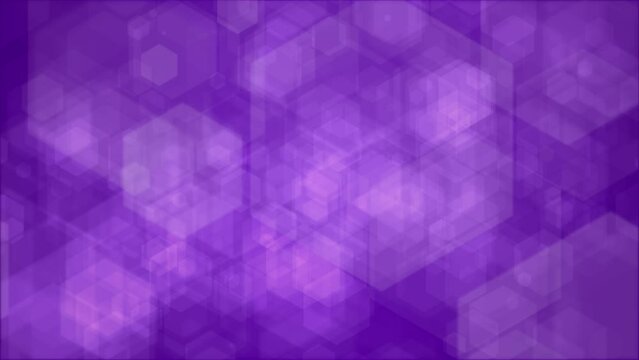 Purple blurred abstract background with hexagon bokeh. Fast movement of geometric shapes. Looped animation.