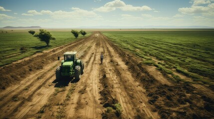 Naklejka premium farm tractor and equipment harvesting farmers field. generative ai
