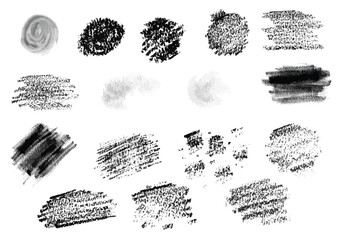 Set of blots. Black paint stains on a white background. Grunge paint frame. Vector image.