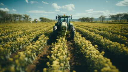 farm tractor and equipment harvesting farmers field. generative ai