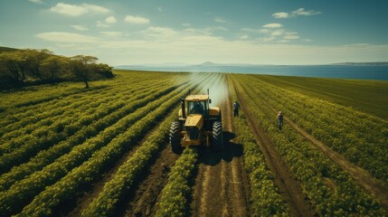 farm tractor and equipment harvesting farmers field. generative ai
