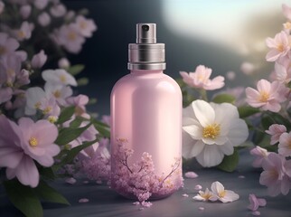Obraz na płótnie Canvas Luxury Cosmetics Bottle in Enchanted Flower Garden