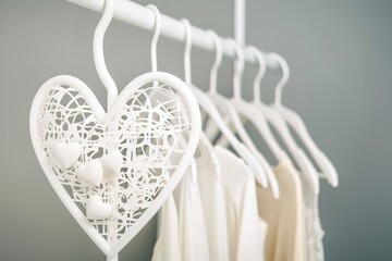 White rack with heart tag. Slow fashion concept mockup Generative AI