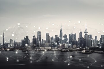 Fototapeta na wymiar Smart city and communication network concept. 5G. IoT (Internet of Things). Telecommunication. Generative AI