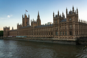 A view of the houses of Parliament in the dusk