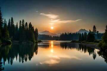 Fototapeta premium sunset on the lake