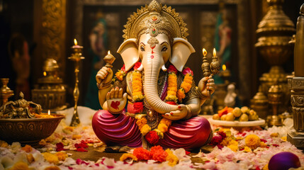 Ganesh Chaturthi Hindu Festival of the Elephant God AI Generated - obrazy, fototapety, plakaty