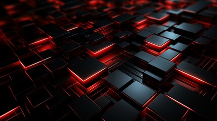 contemporary 3D forms digital cyber space structure technology pattern background of black lines with red borders
