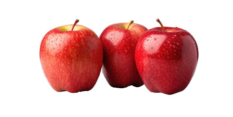 three red apples, isolated object on transparent background. png file