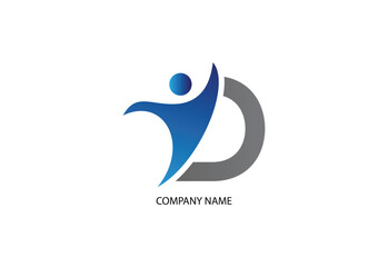 Human with letter D logo design concept template