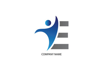 Human with letter E logo design concept template