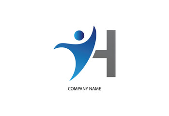 Human with letter H logo design concept template