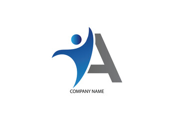 Human with letter A logo design concept template