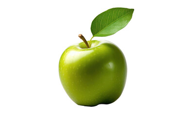 green apple with leaves, isolated object on transparent background. png file
