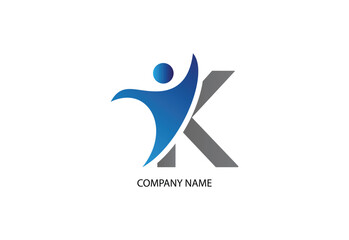 Human with letter K logo design concept template