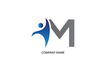 Human with letter M logo design concept template